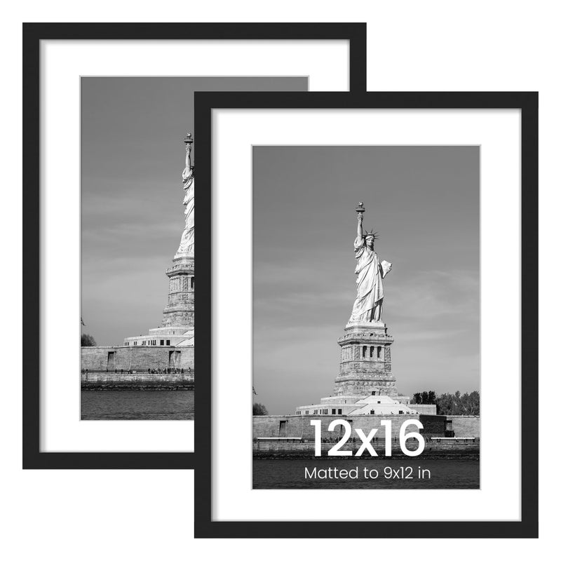ENJOYBASICS 12x16 Picture Frame, Display Poster 9x12 with Mat or 12 x 16 Without Mat, Wall Gallery Photo Frames, Black, 2 Pack - Image 1